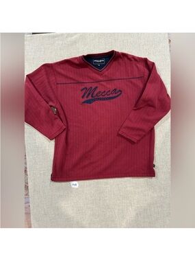 VNTG Mecca Burgundy Long Sleeve V-Neck Shirt with Navy Logo